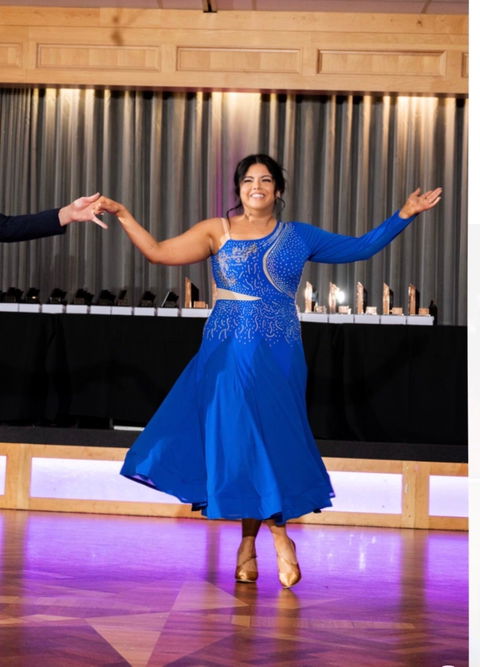 Customisable-Women's Slanted Shoulder Waltz Ballroom Dance Competition Modern Dance Large Swing Dress