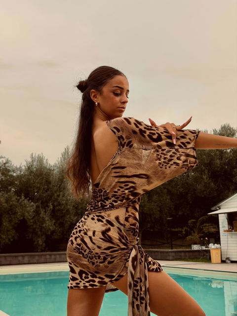 Z Women's Leopard Mesh One Shoulder Latin Dance Dress DanceWear Training Performance Dress