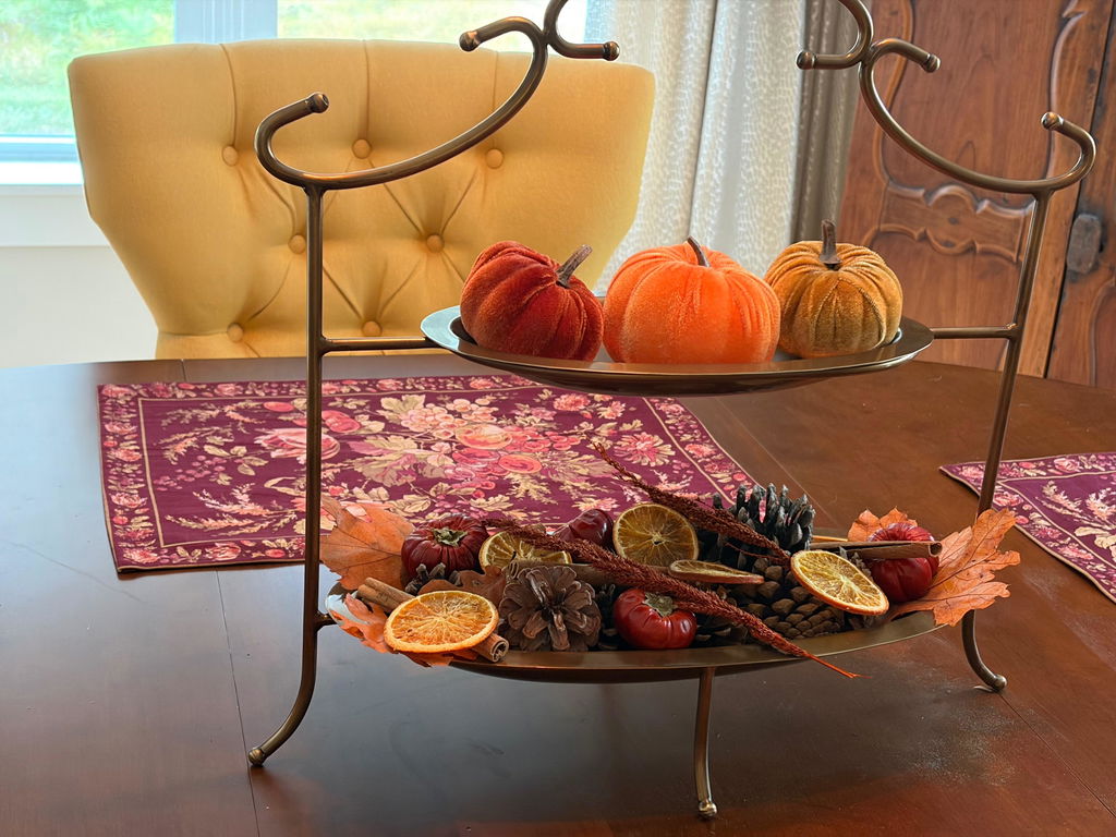 Two-Tiered Food Safe Steel Oval Serving Tray with Brass Finish