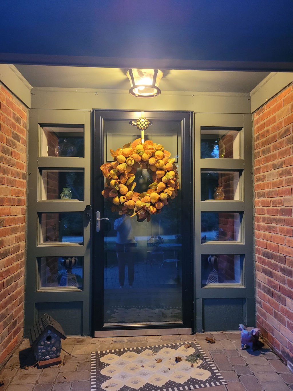 Sugared Beaded Golden Yellow & Orange Pears with Burgundy Berries Faux Fruit Front Door Wreath - 28"