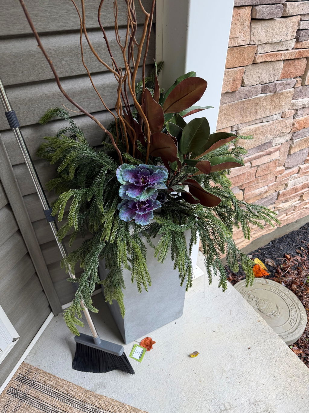 Purple Green Faux Ornamental Cabbage Blossom Stem Pick - 10"