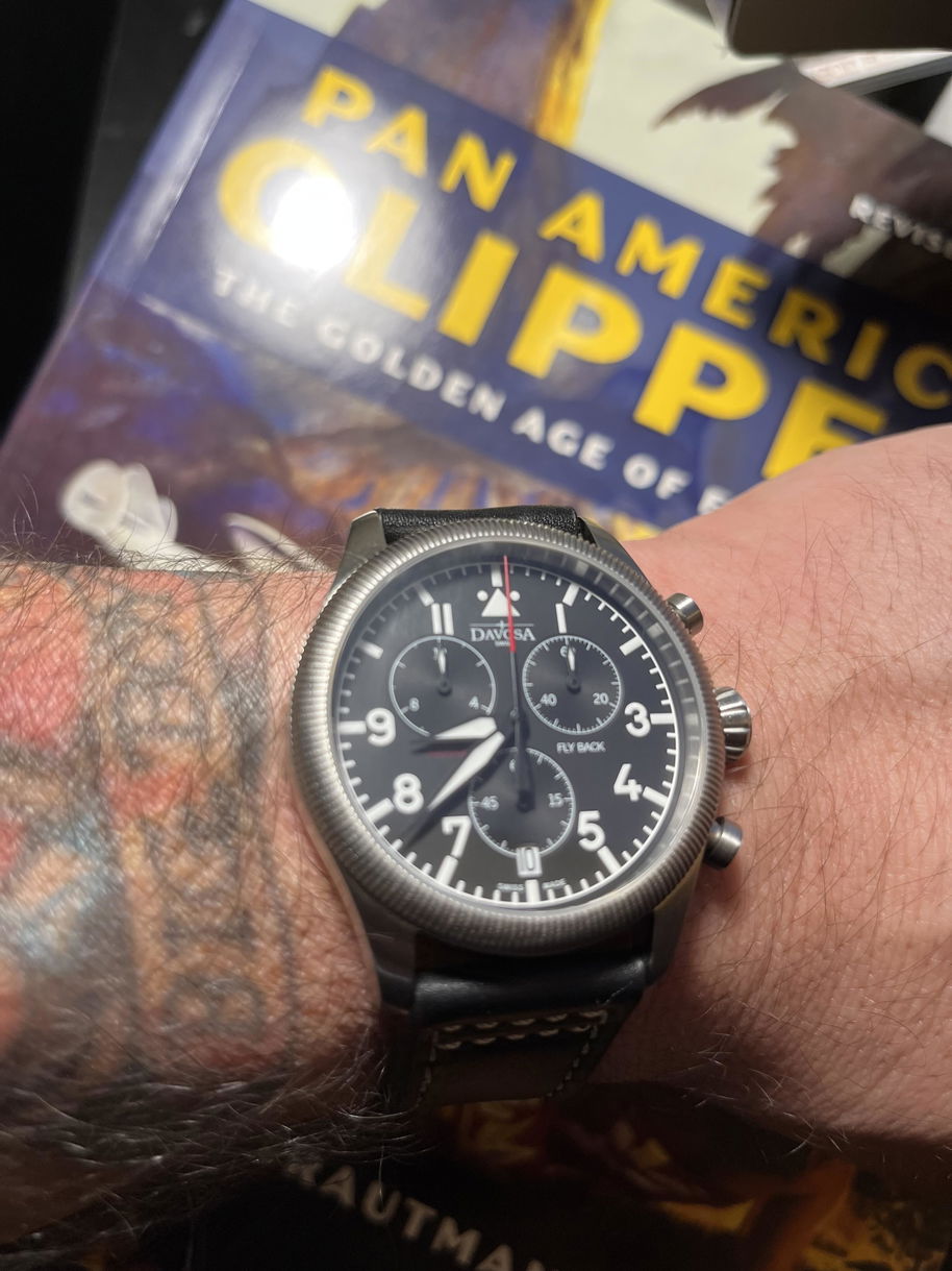 Aviator Fly Back Quartz Chronograph Black Men's Pilot Watch