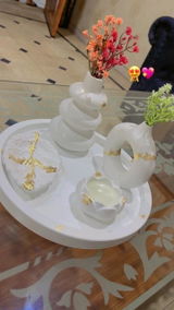 Large Round Tray, Donut Vase, Nordic Vase, Loutas Flower Pot with Candle & Leaf Tray Bundle 68