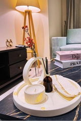 Large Round Tray, Trinket Pot with Candle, Feather Leaf Tray & Circle Vase Bundle 15