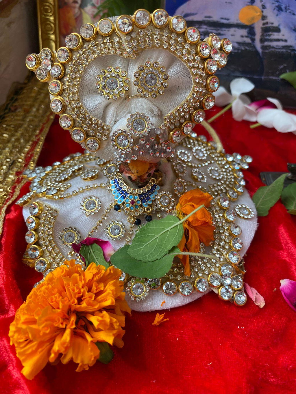 Sharad Purnima Special White Stone Laddu Gopal Dress