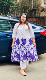 White and Purple Floral Embroidered Kurta Set