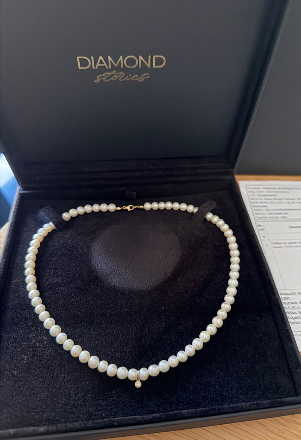 Recenzie Anonim - Colier din aur galben cu perle naturale de cultura si diamant