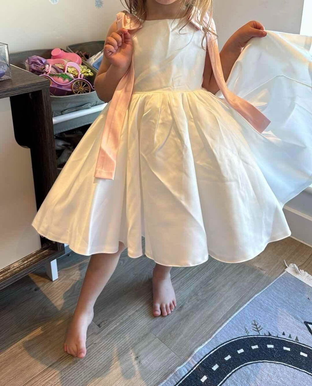 Dideyttawl Blush Pink Flower Girl Dress | Sleeveless Satin Knee-Length Gown