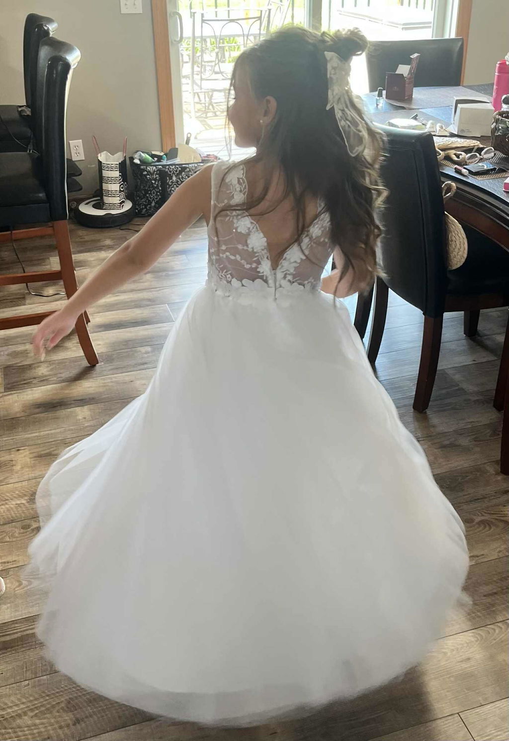 Dideyttawl Champagne Flower Girl Dress | Lace Bodice Puffy Tulle Princess Ball Gown