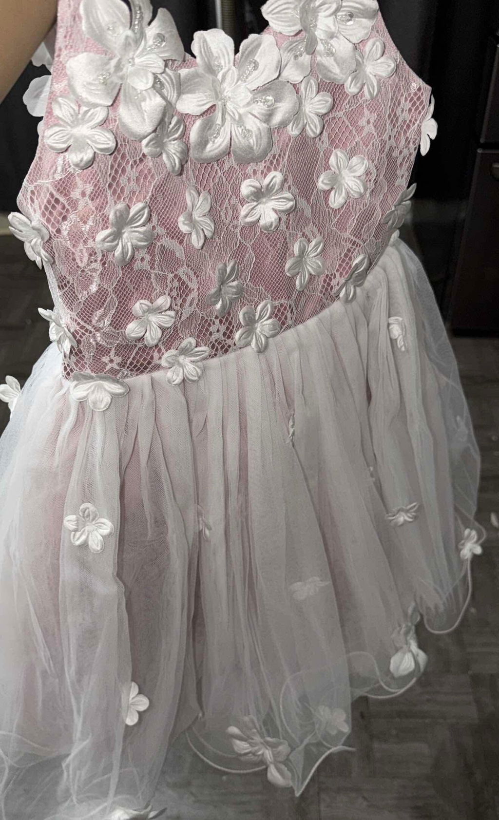 Dideyttawl Dusty Blue Flower Girl Dress | Floral Applique Spaghetti Strap Knee-Length Dress