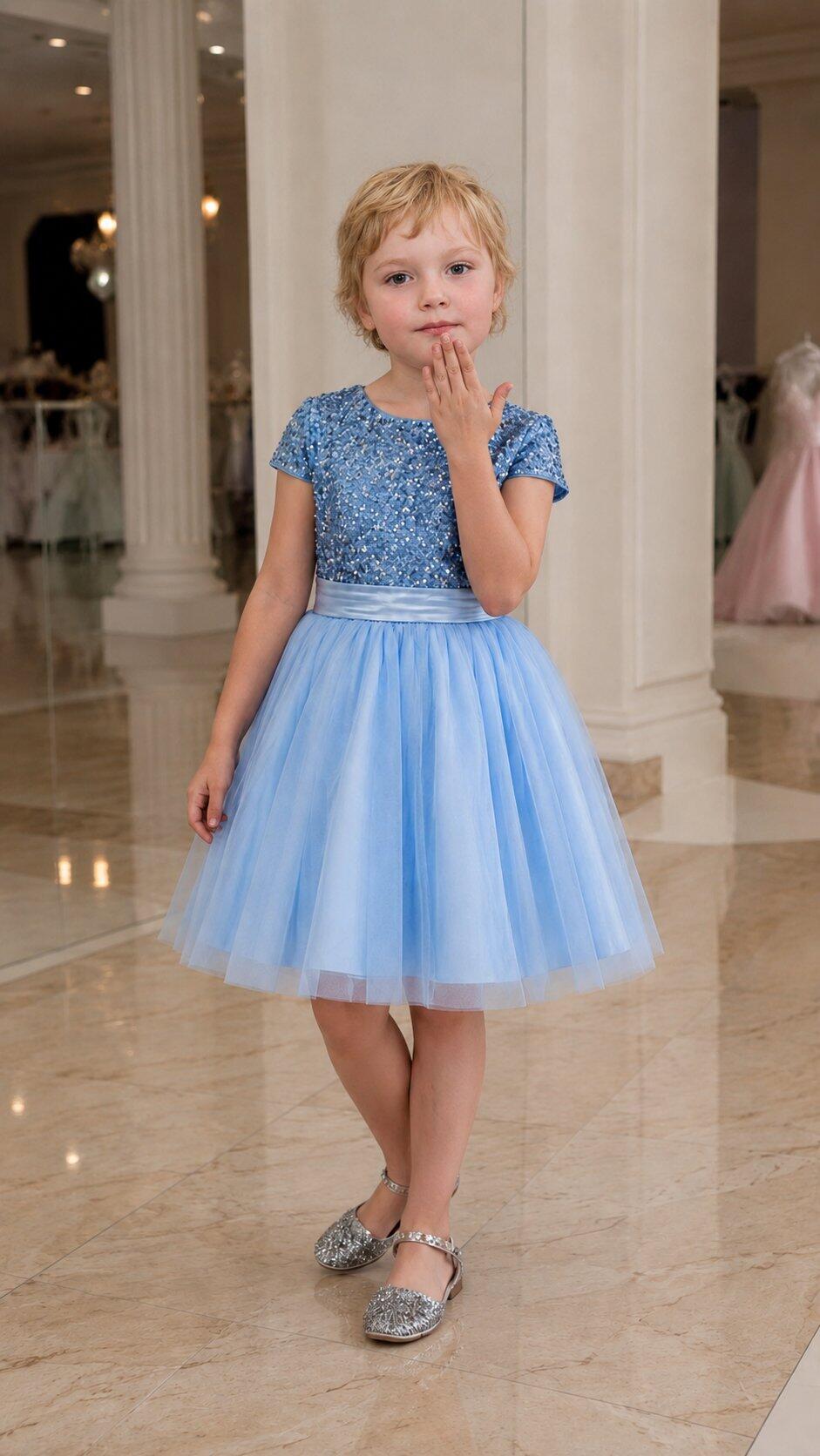 Dideyttawl Girls Formal Dress with Cap Sleeves Sequin Bodice