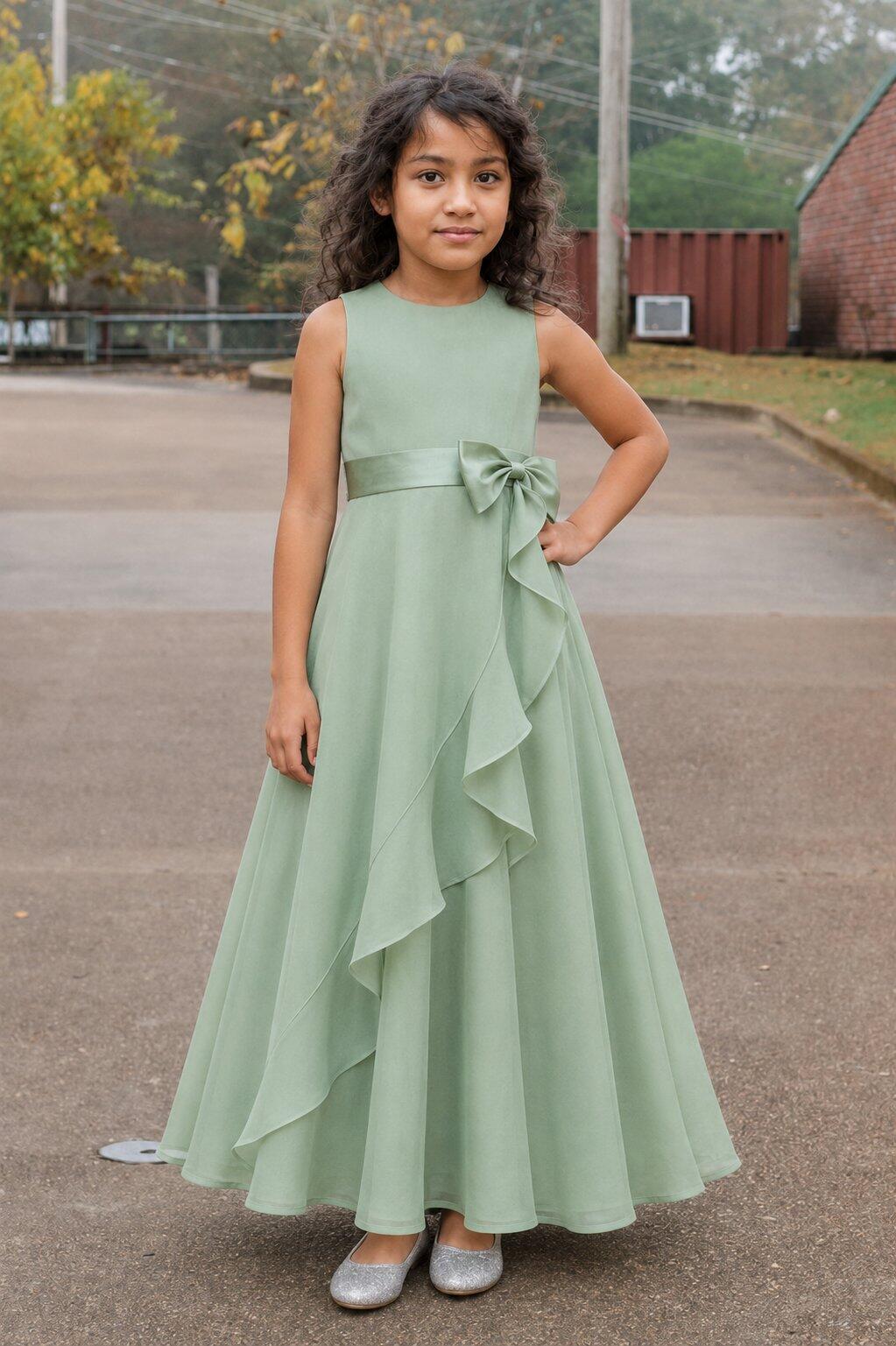 Dideyttawl Chiffon Junior Bridesmaid Dress with Sleeveless Ruffled Layers