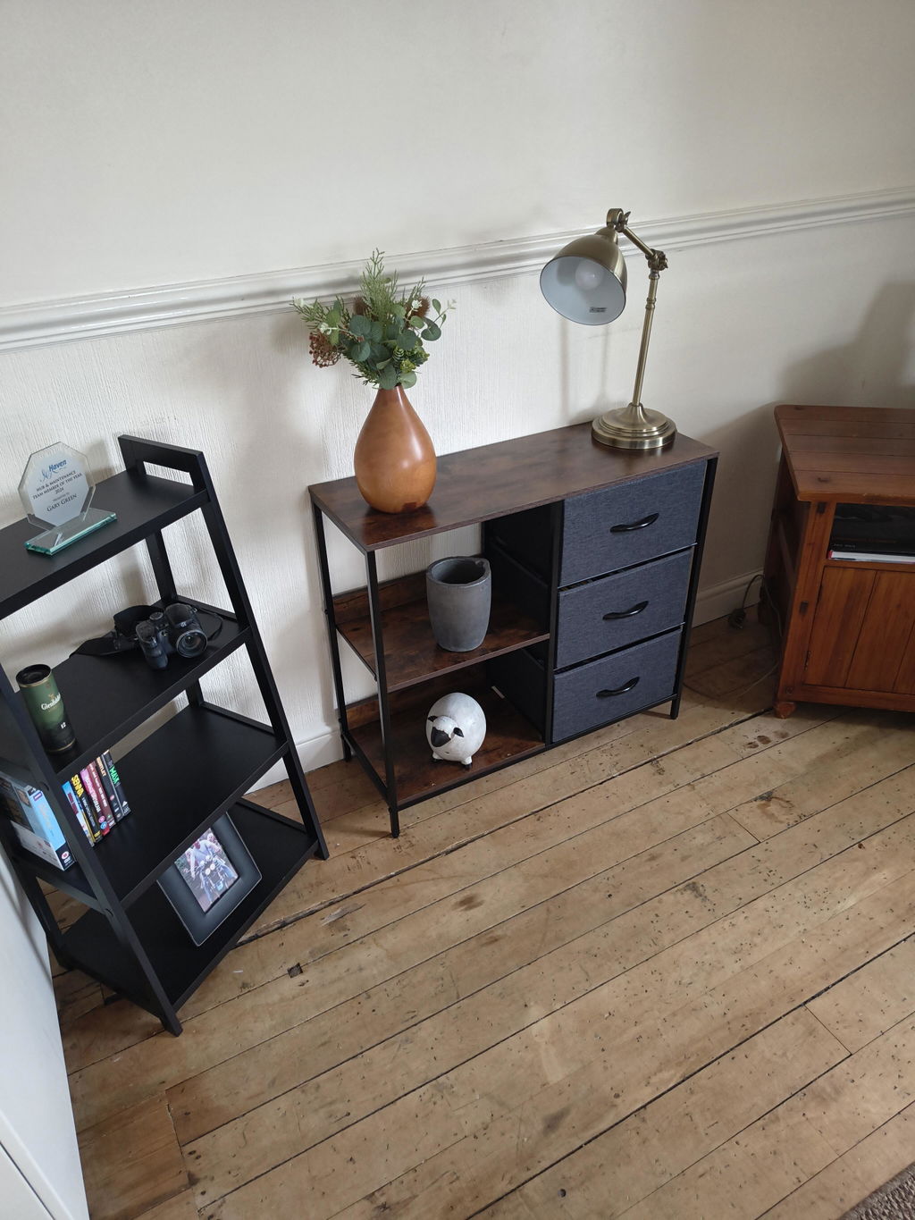Chest of Drawers Dresser Cabinet with 3 Fabric Drawers & 3 Shelves for Living Room, Bedroom, Hallway - Black