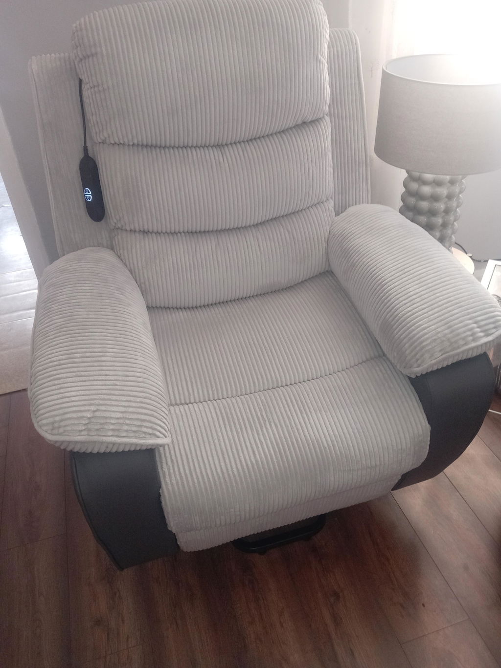 Overstuffed Corduroy Electric Lift Recliner Chair - Light Grey