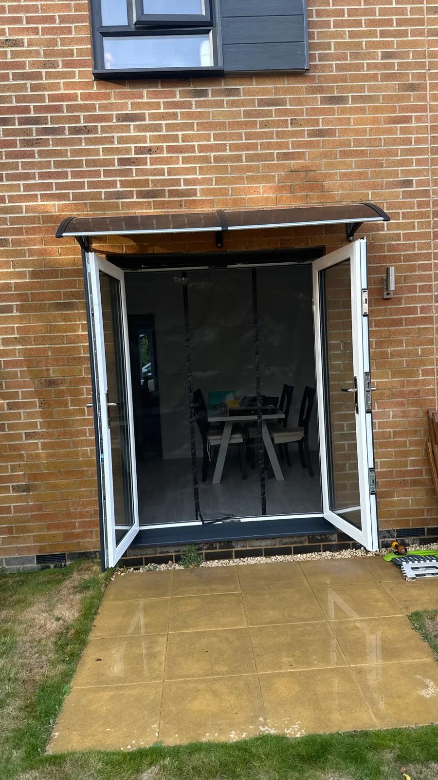 Curved Door Awning Canopy with Durable Polycarbonate Cover - Brown