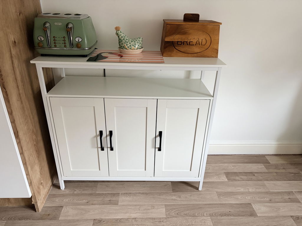 Industrial Kitchen Sideboard with Open Shelf, 2 Cabinets, Adjustable Shelves for Living Room, Dining Room, White