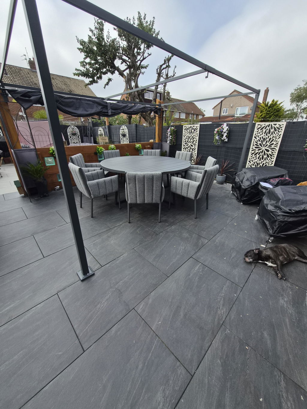 3 x 4m Metal Lean To Pergola with Retractable Roof - Grey