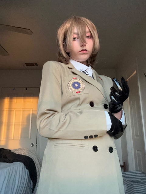 【Size S-2XL】DokiDoki-R Game Cosplay Costume khaki Top Black Pants