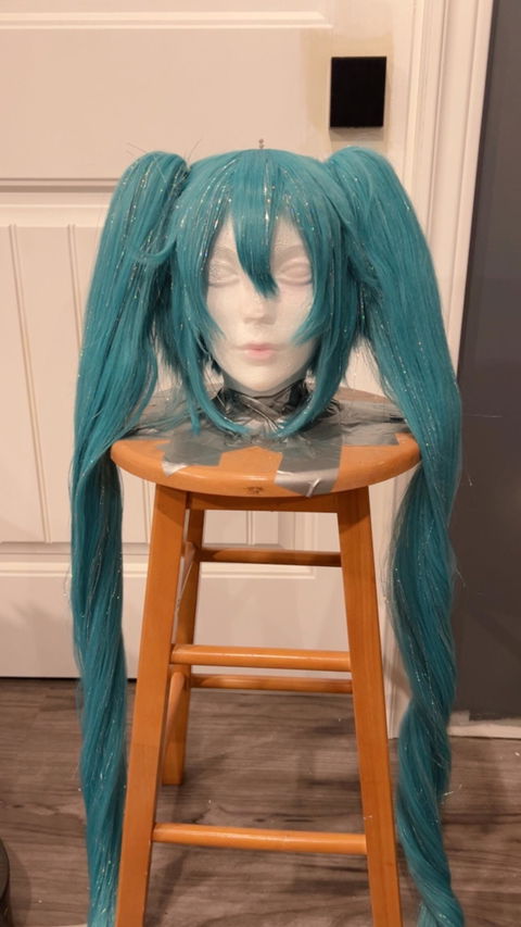 【Partially Ready For Ship】【Holographic Shimmer Fiber】【Pre Crimped】【100 CM】DokiDoki Cosplay Wig Long Straight Green Blue Hair Twin Tails