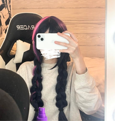 DokiDoki Anime Cosplay Wig Long Straight Purple Pink Highlight Hair