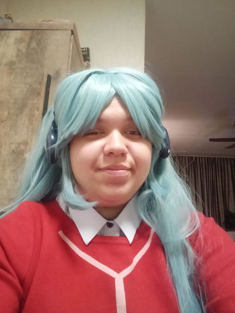 DokiDoki Game Cosplay Wig Long Curly Dusty Blue Hair Detachable Ponytail