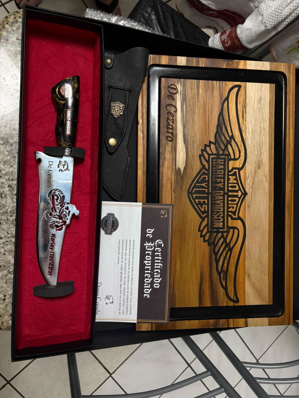 Kit Churrasco Harley-Davidson - Faca 8" + Tábua Personalizada