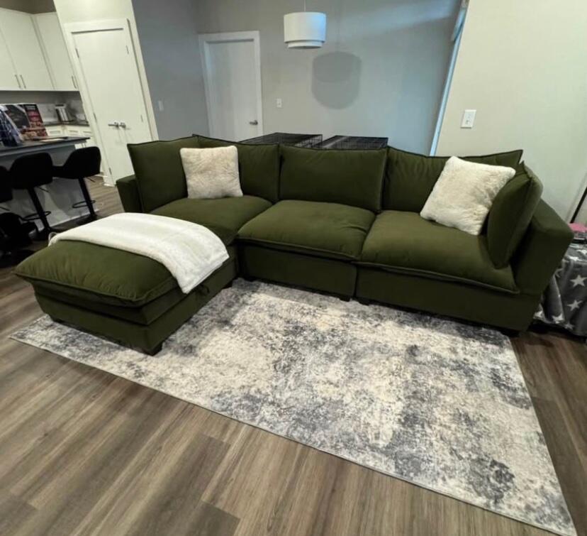 Olive Green Velvet Cloud Couch