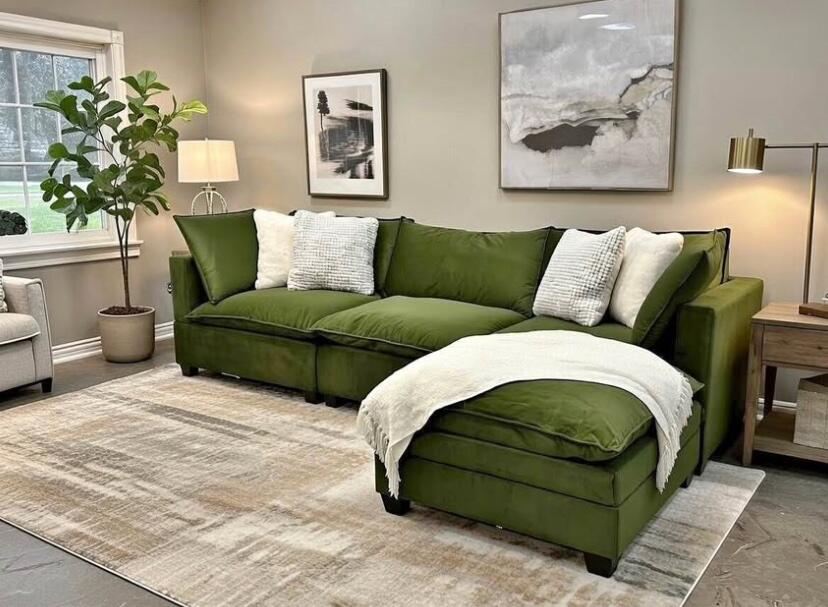 Olive Green Velvet Cloud Couch