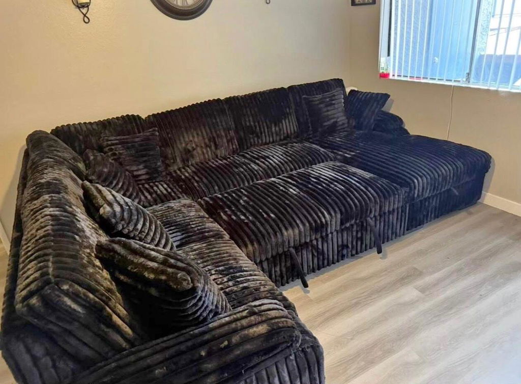 The Teddy Black Corduroy L-Shaped Sleeper Sectional with Storage & USB Charging