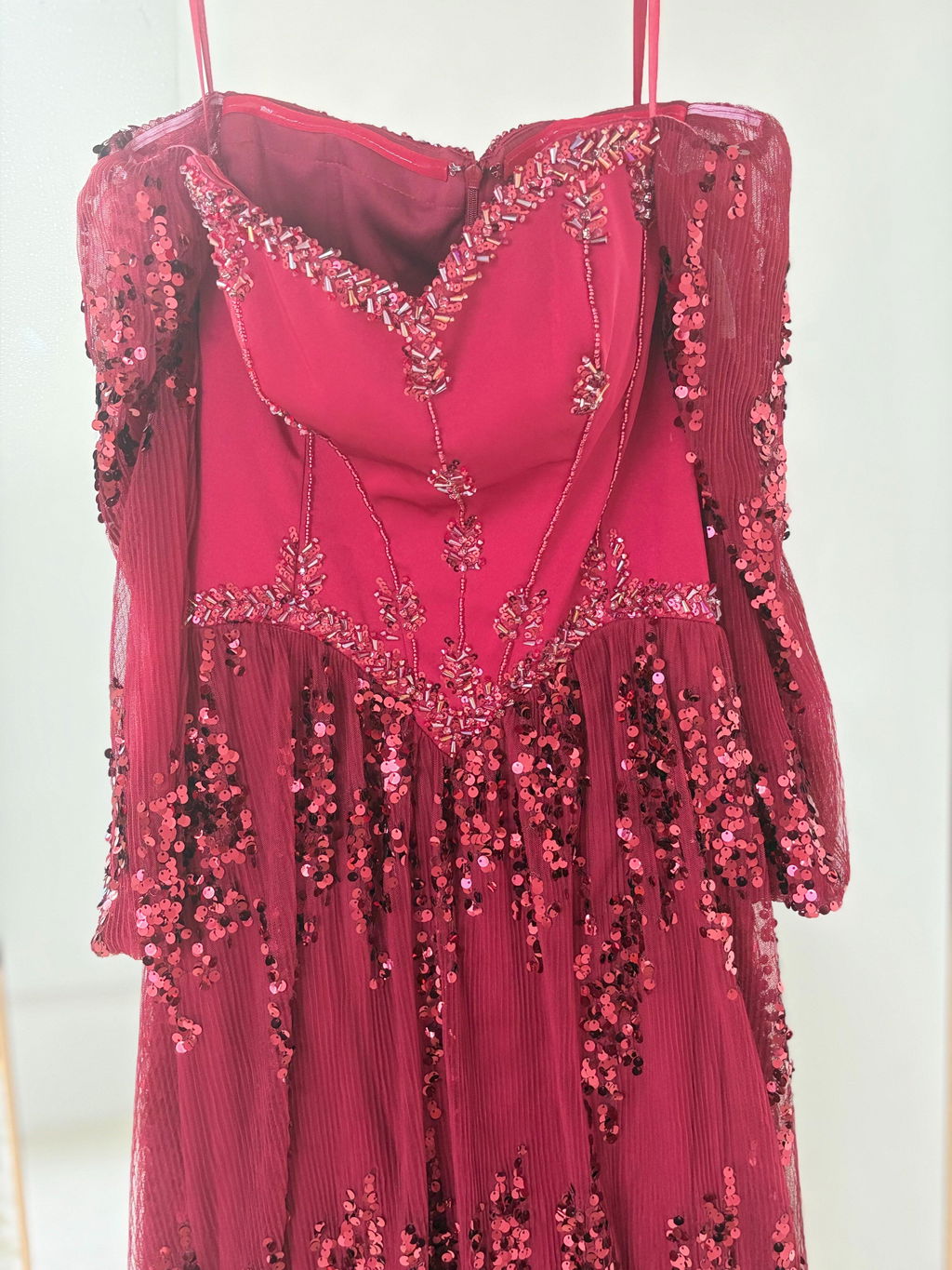 Luxury Beige Crystal Beaded Long Sleeve Evening Dress SS628