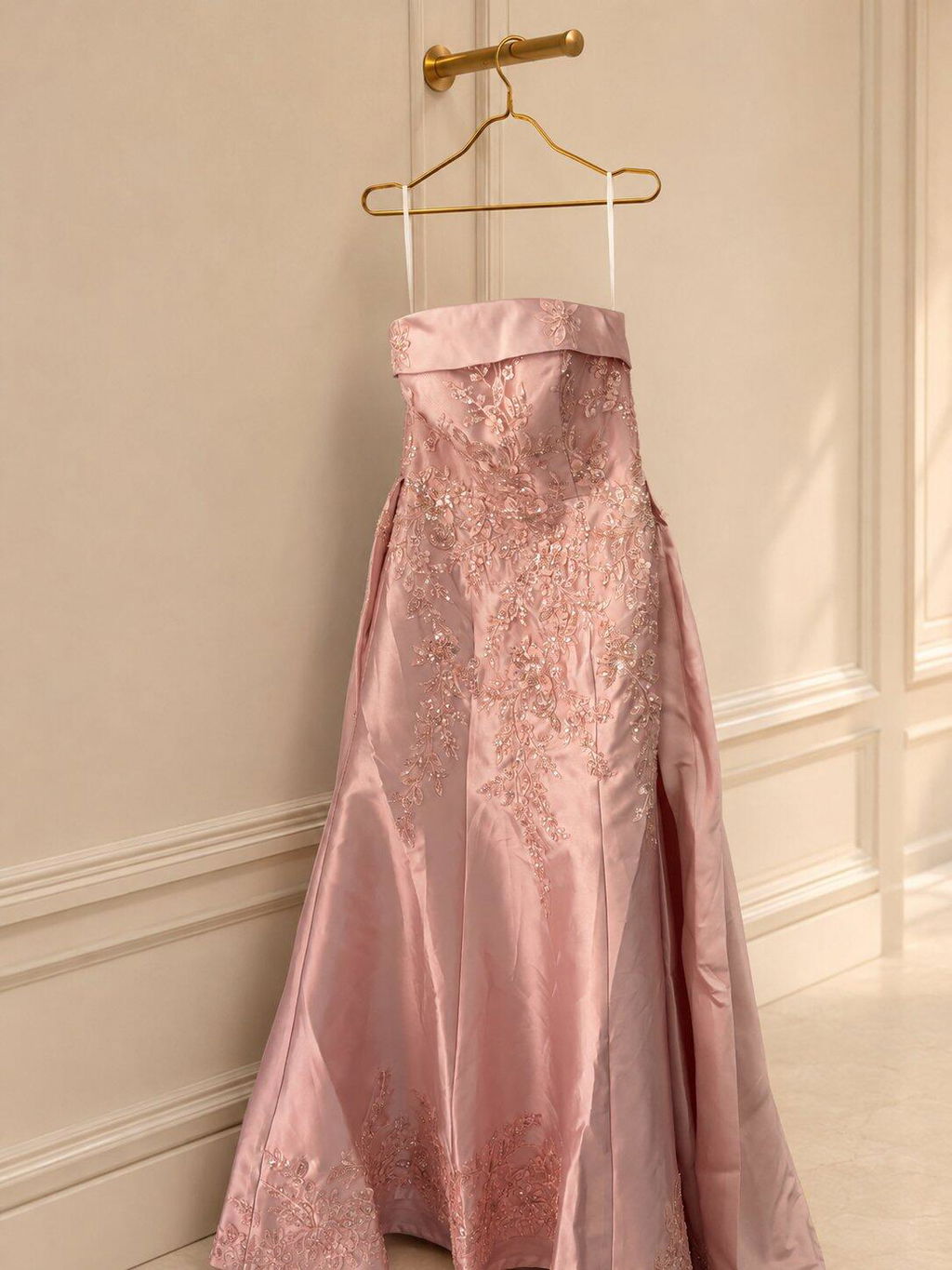 Luxury Blush Pink Strapless Evening Dress with Overskirt XD067