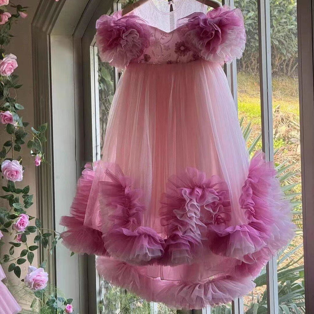 Pink Girl Princess Dress for kids Birthday Party J141