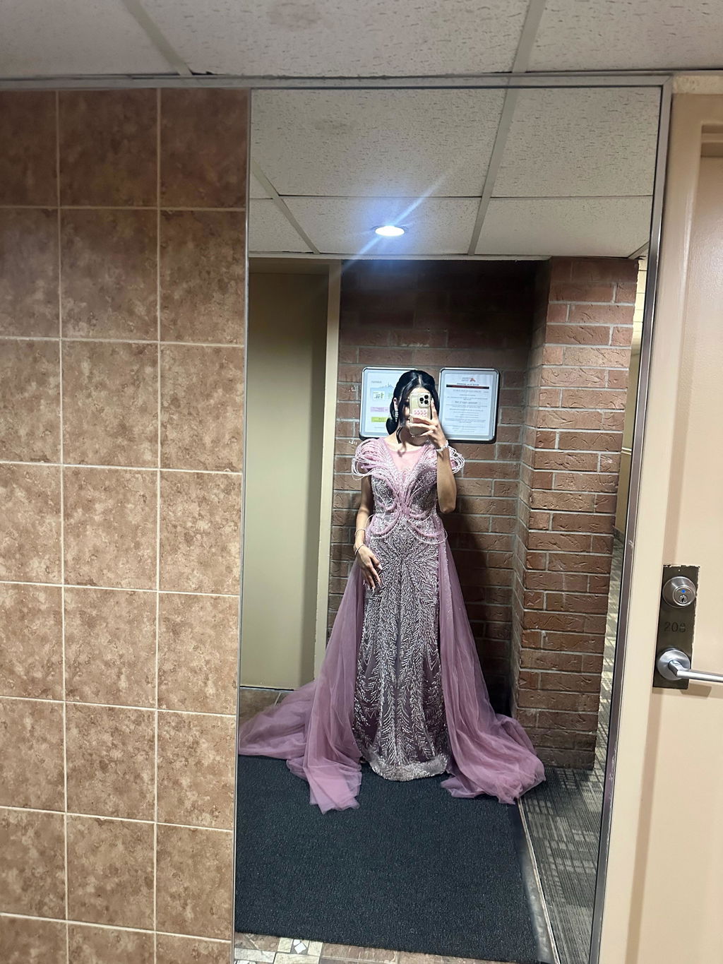 Luxury Pink Crystal Beaded Prom Dress with OverSkirt SS718