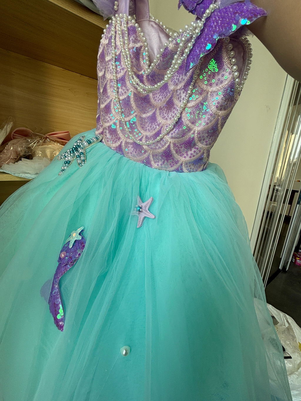 Mermaid Princess Flower Girl Dress with Sequin Bodice Party Gown J891