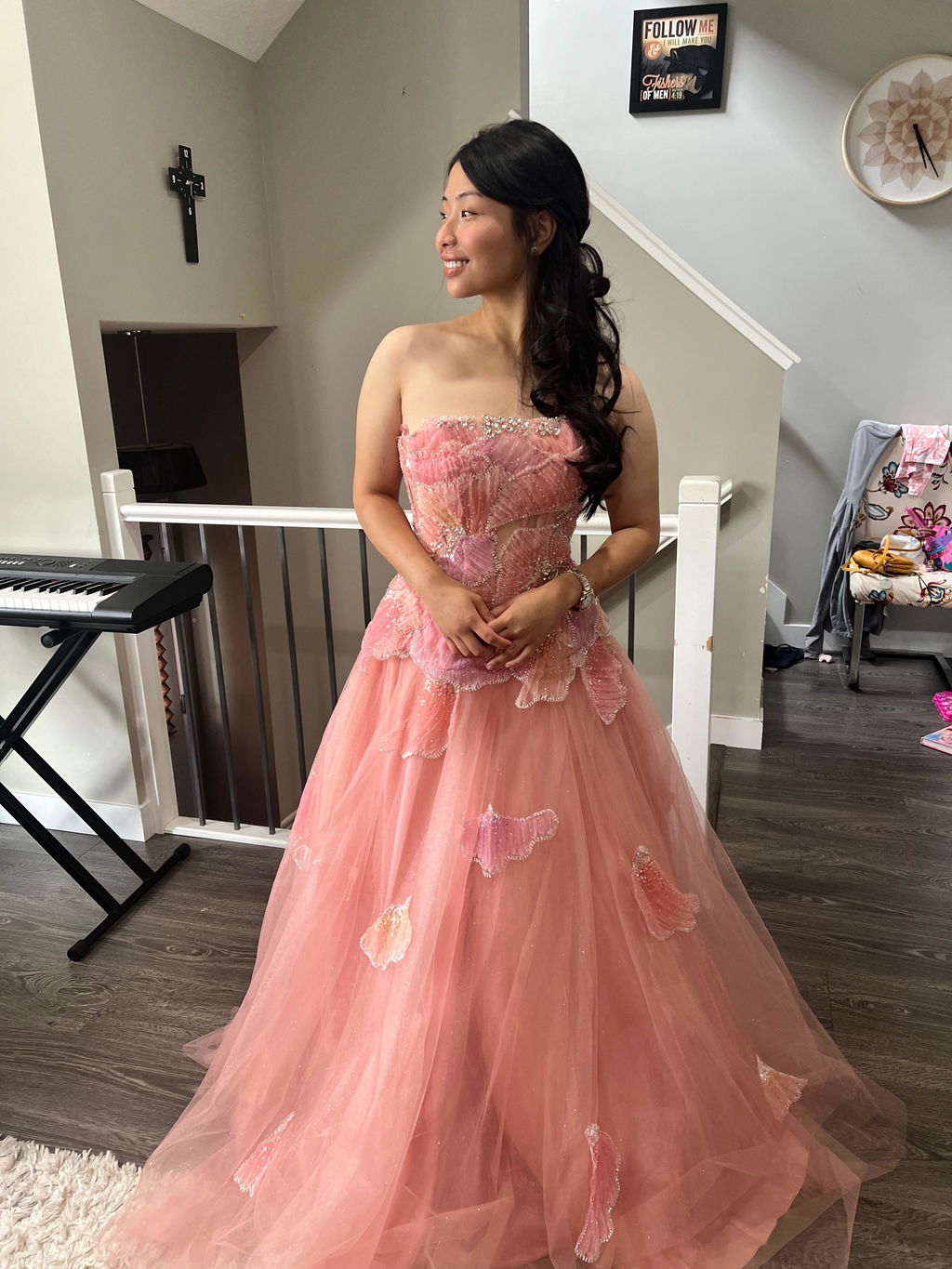 Luxury Pink 3D Floral Beaded Ball Gown Evening Dress SS749