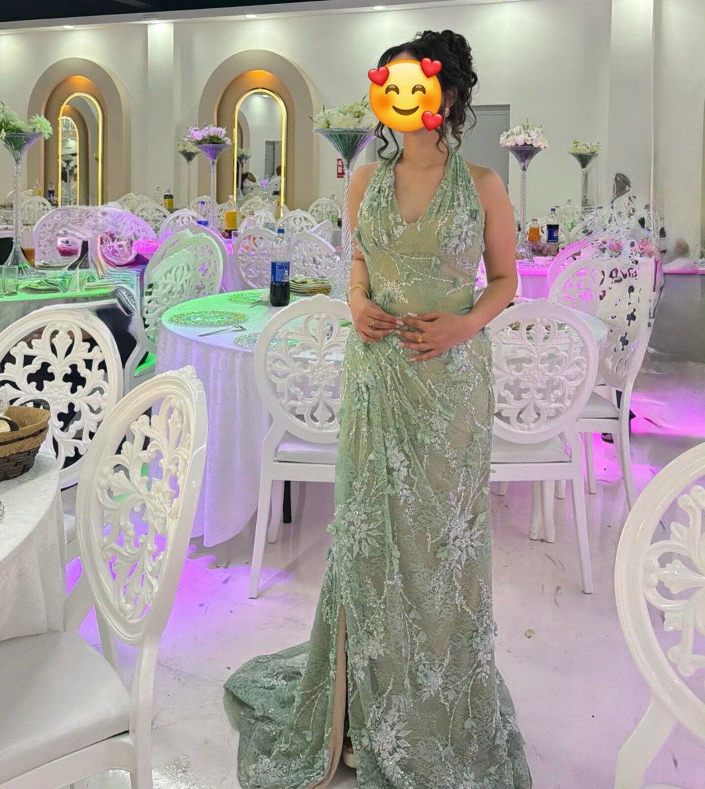 Luxury 3D Floral Halter Mermaid Evening Dress SS603