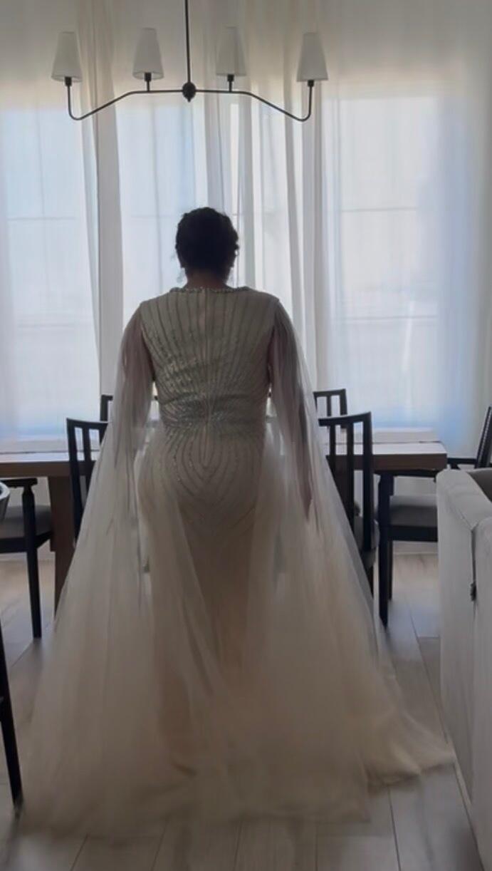 Luxury Sweetheart Neck Beaded Evening Dress with Cape Sleeves SS130
