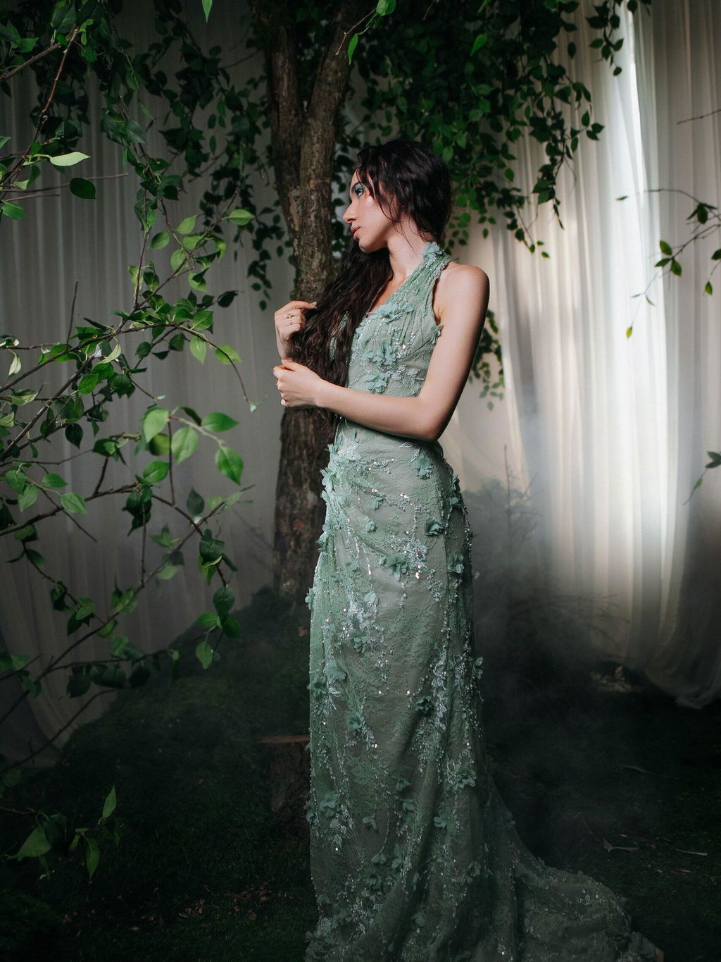 Luxury 3D Floral Halter Mermaid Evening Dress SS603