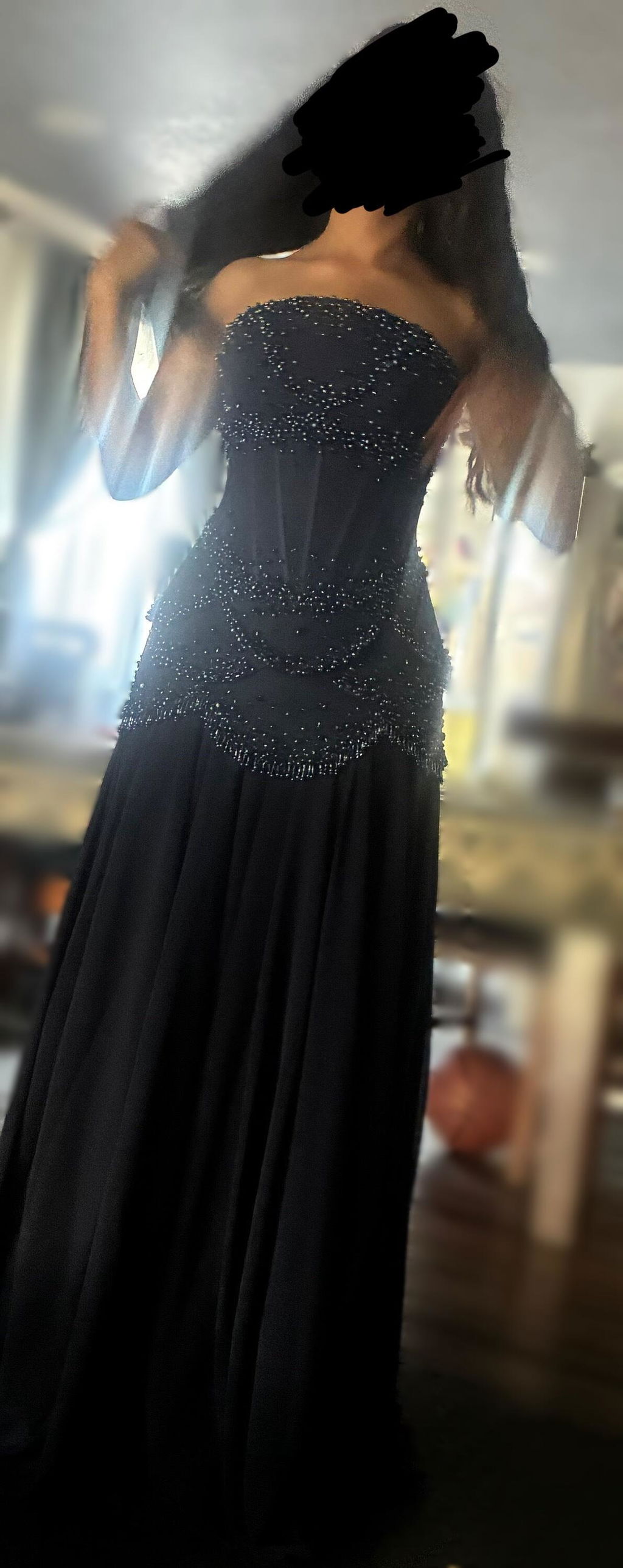 Luxury Pearls Tassel Blue Evening Dress with Flowing Coat SS286