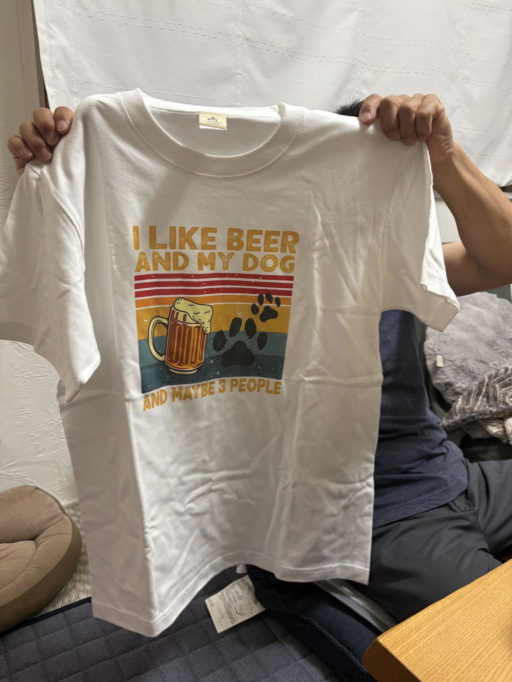 犬とビール好きTシャツ「I LIKE BEER AND MY DOG」 | 飲み会・誕生日プレゼントに
