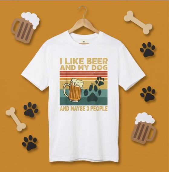 犬とビール好きTシャツ「I LIKE BEER AND MY DOG」 | 飲み会・誕生日プレゼントに