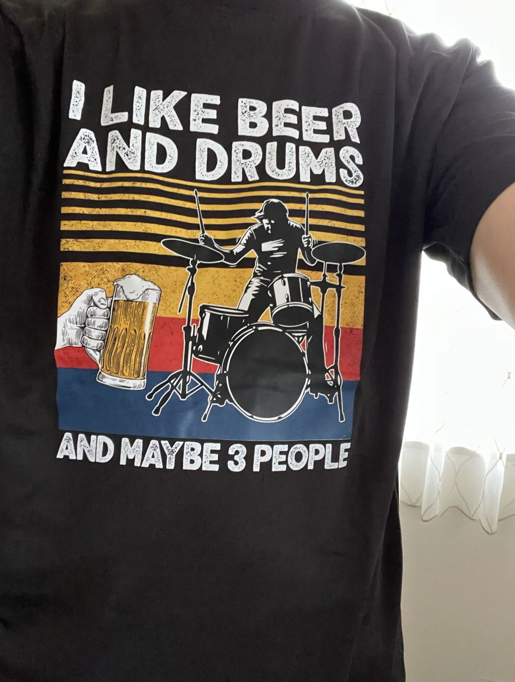 「I LIKE BEER AND DRUMS」ビール＆ドラムが好きTシャツ