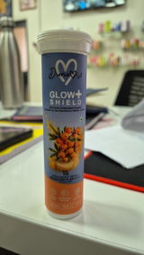 Dunamiss Glow+ Shield Effervescent Tablets | Skin Glow, Antioxidant & Immune Support | Sea Buckthorn Extract, Vitamin C | Orange Flavor | 15 Effervescent Tablets