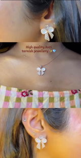 Elegant Pearl Bow Pendant Necklace & Stud Earrings Set