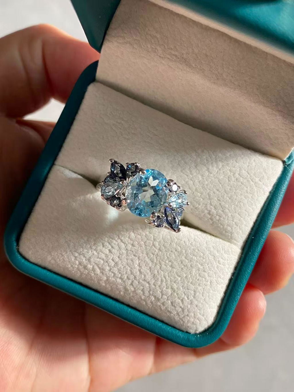 Liora - Oval Natural Topaz Engagement Ring with Quartz & Topaz Accent Stones