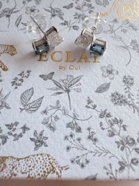 Double Emerald Moissanite Ear Climbers in Blue Grey