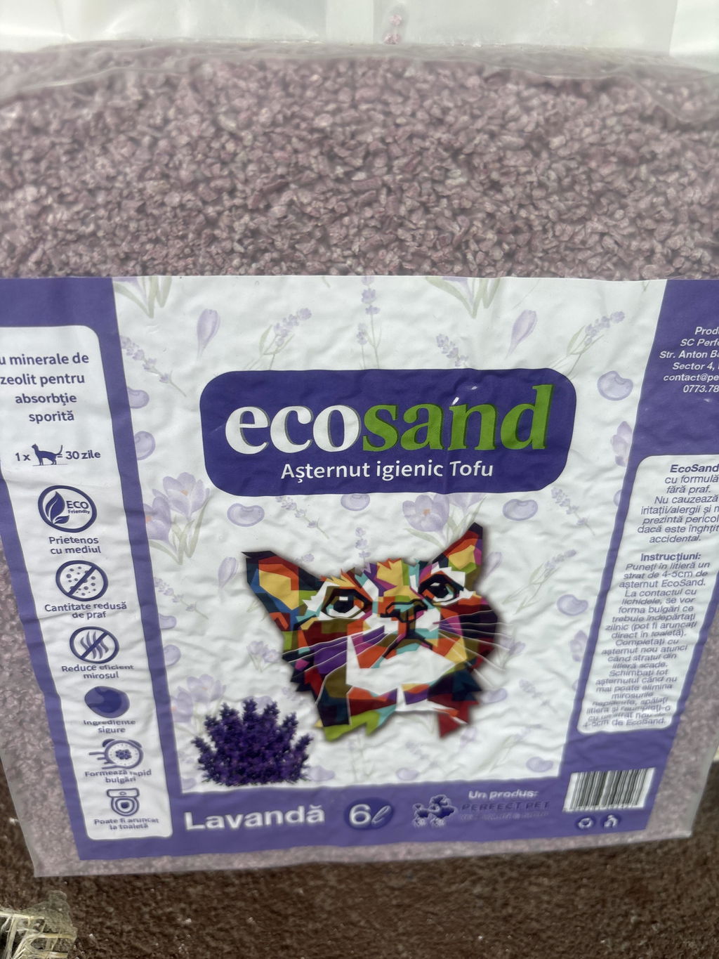 Asternut Ecosand MICRO – Lavanda, 6L, litiere automate, pisici mofturoase