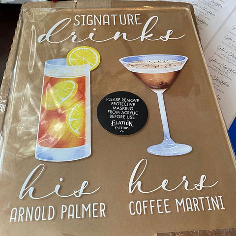 Bar Menu Signature Drinks! -Hers and His - Bar Menu Sign, Bar Sign for wedding and special events.