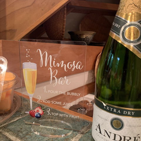 Mimosa Bar with Strawberries and Blueberries, Open Bar Wedding Bar Menu Sign and Cocktail Bar Sign for wedding and special events.