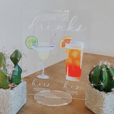 Bar Menu Signature Drinks! -Hers and His - Bar Menu Sign, Bar Sign for wedding and special events.